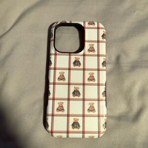 Charming Teddy Bear Plaid Phone Case - White